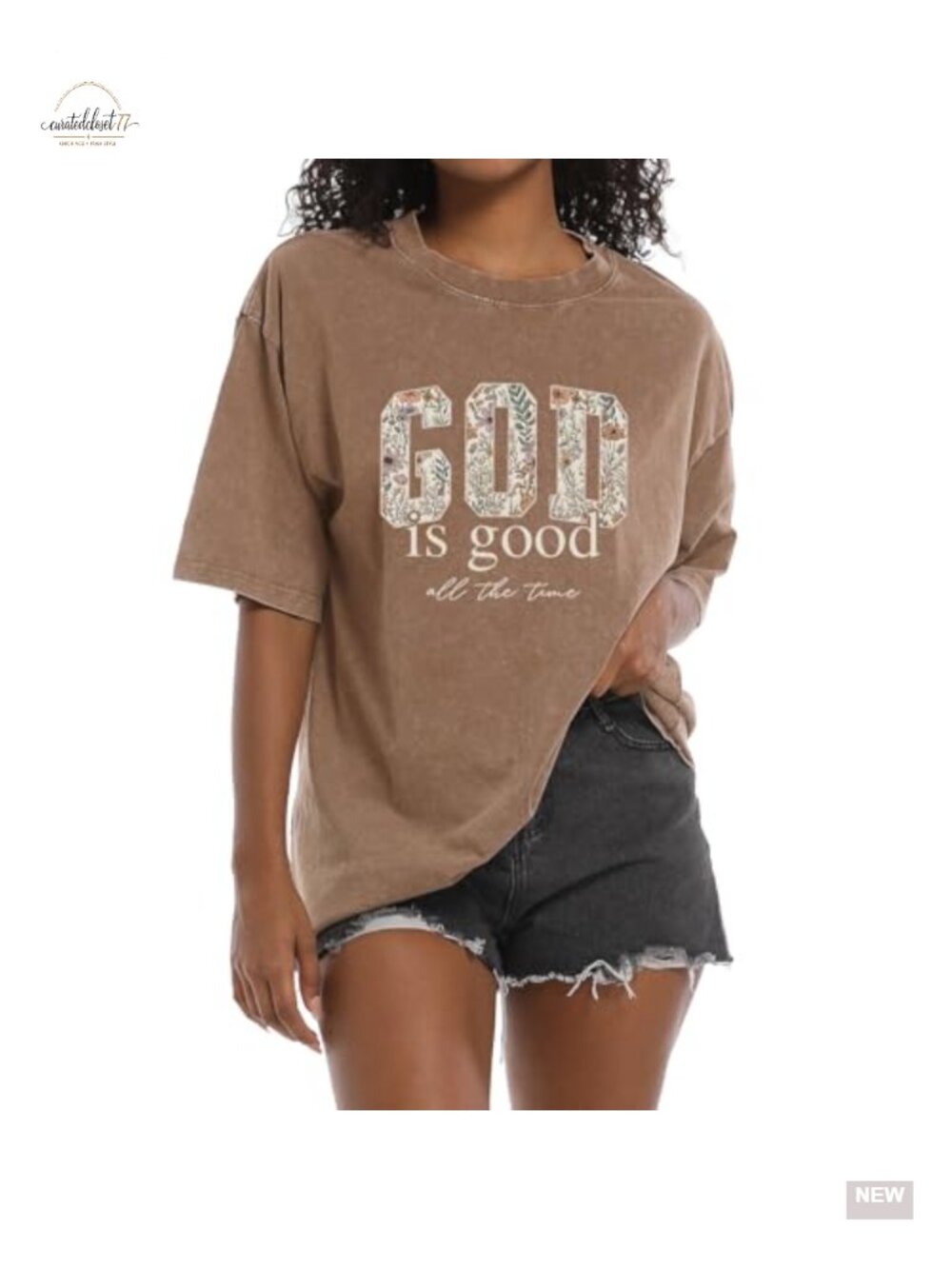 Christian God is Good Faith Religious Floral Graphic Oversized Acid Washed